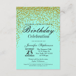 Aqua Blue Gold Glitzer Confetti Geburtstagsparty Einladung
