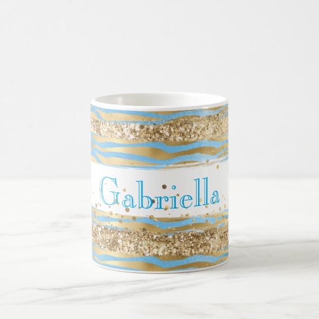 Aqua Blue Gold Glitzer Confetti Zebra Kaffeetasse (Mittel)