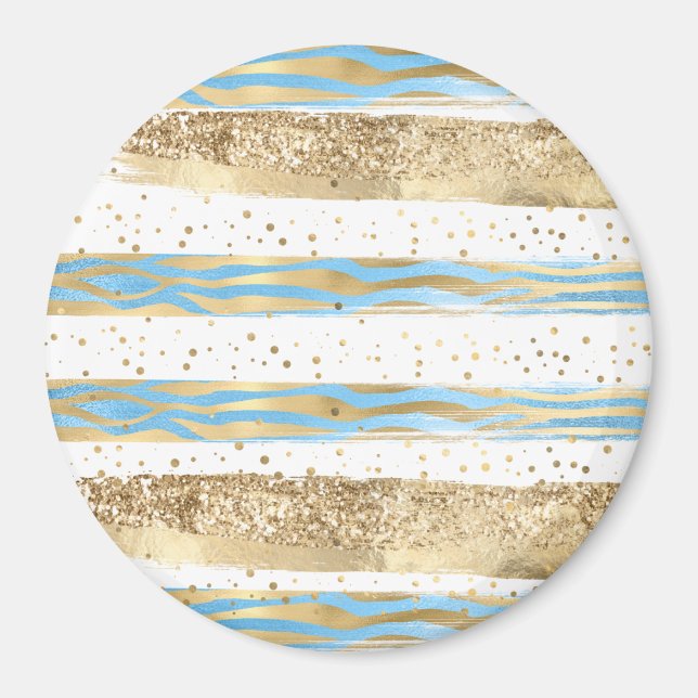 Aqua Blue Gold Glitzer Confetti Zebra Magnet (Vorne)