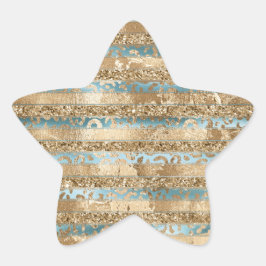 Aqua Blue Gold Glitzer Leopard Druckstreifen Stern-Aufkleber