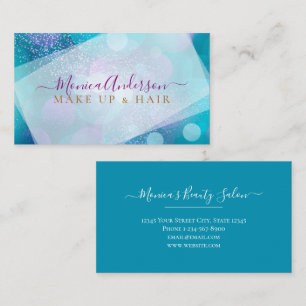 Aqua Blue Gold Glitzer Makeup Artist Salon Visitenkarte