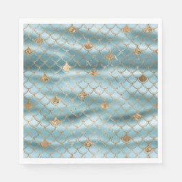Aqua Blue Gold Glitzer Mermaid Serviette