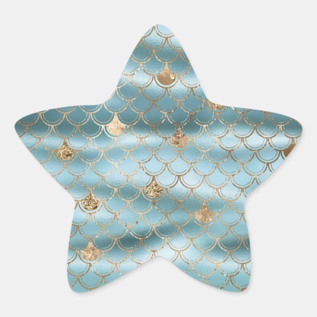 Aqua Blue Gold Glitzer Mermaid Stern-Aufkleber (Vorderseite)