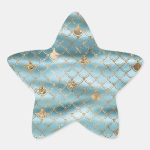 Aqua Blue Gold Glitzer Mermaid Stern-Aufkleber