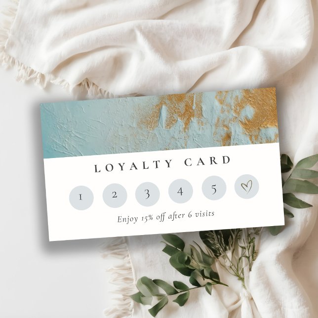 Aqua Blue Gold Oil Paint Texture Loyalty Card Visitenkarte (Von Creator hochgeladen)
