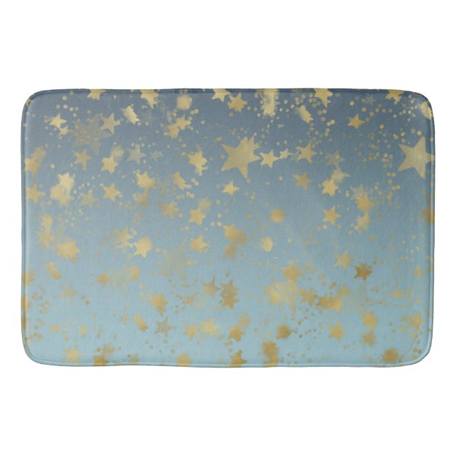 Aqua Blue Gold Ombre Stars Badematte (Vorderseite)