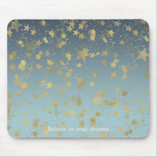 Aqua Blue Gold Ombre Stars glauben an Ihre Träume Mousepad