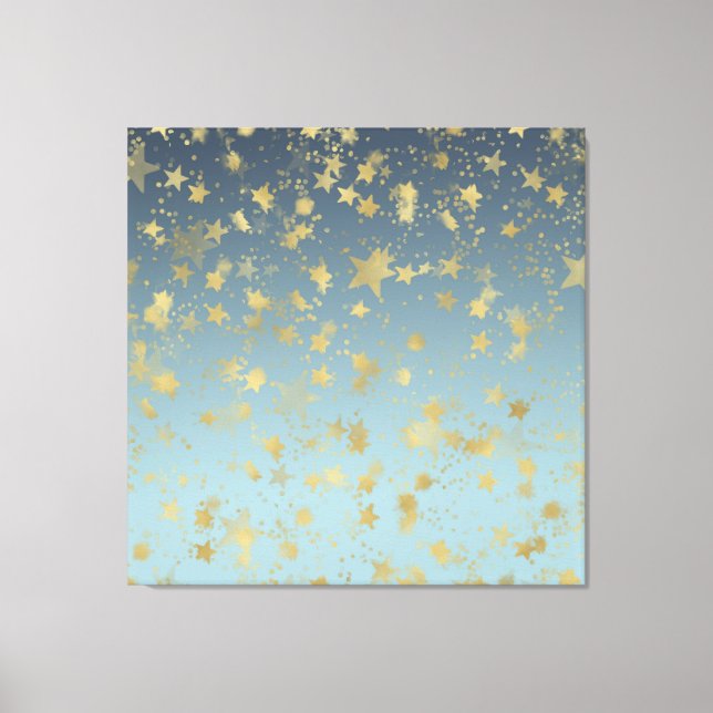 Aqua Blue Gold Ombre Stars Leinwanddruck (Vorderseite)