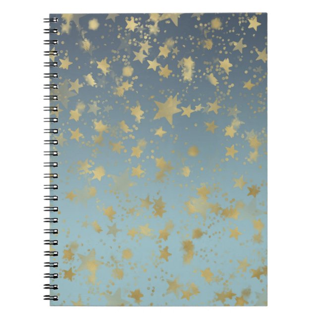 Aqua Blue Gold Ombre Stars Notizblock (Vorderseite)