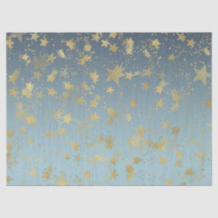 Aqua Blue Gold Ombre Stars Seidenpapier