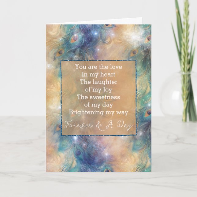 Aqua Blue Gold Peacock Forever Gedicht Karte (Vorderseite)