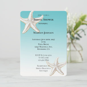 Aqua Blue Gold White Starfish Beach Brautparty Einladung
