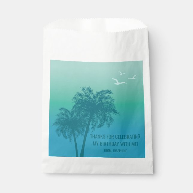 Aqua Blue Gradient Palm Trees Birthday Thank You Geschenktütchen (Vorderseite)