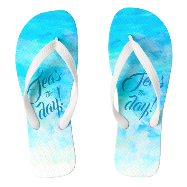 Aqua Blue Gradient Simple Monogram Name Flip Flops (Fußbett)