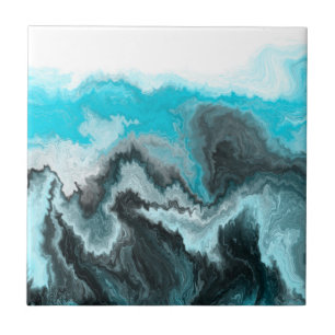 Aqua Blue Grau and Black Waves Abstrakt Moderne Ku Fliese