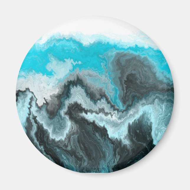 Aqua Blue Grau and Black Waves Abstrakt Moderne Ku Magnet (Vorne)