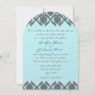Aqua Blue Gray Bevel Damask Hochzeit Einladung