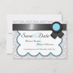 Aqua Blue & Gray Damask Ankündigung Datum freihalt