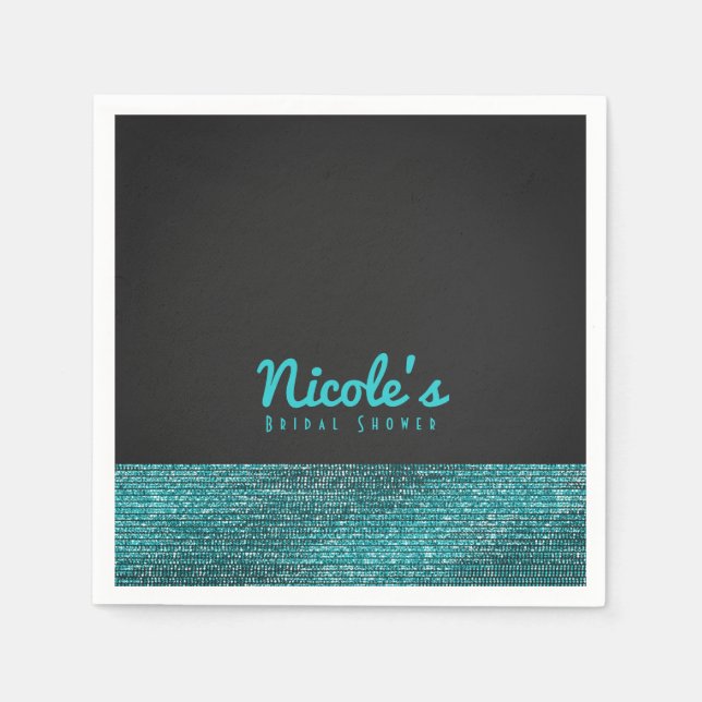 Aqua Blue & Gray Moderne Glam Sequins Chic Party Serviette (Vorderseite)