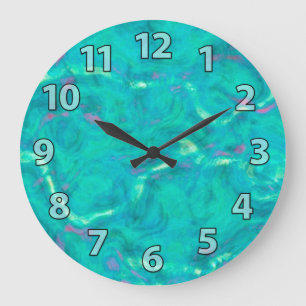 Aqua Blue Green Abstract Art Pattern Große Wanduhr