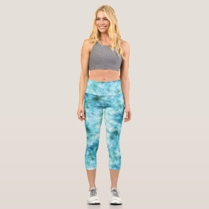 Aqua Blue Green Abstrakt Capri Leggings
