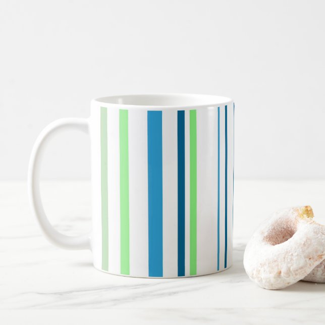 Aqua Blue Green Beach Farbstreifen Kaffeetasse (Mit Donut)