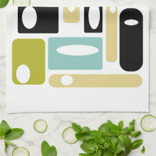 Aqua Blue Green Black Funky Rectangle Mitte Jahrhu Geschirrtuch