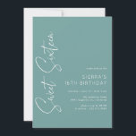 Aqua Blue-Green | Einfaches Script Sweet 16 Geburt Einladung<br><div class="desc">Moderne und vereinfachende,  süße 16 Einladungen mit einem handgeschriebenen Script-Schriftart. Weißer Schriftart auf einem tiefen Aquarell.</div>