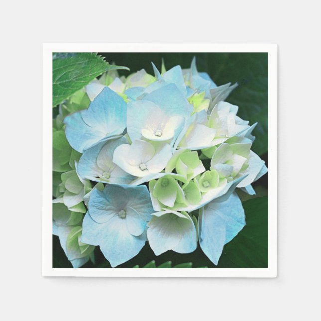 Aqua Blue & Green Floral Hydrangea Paper Napkins Serviette (Vorderseite)