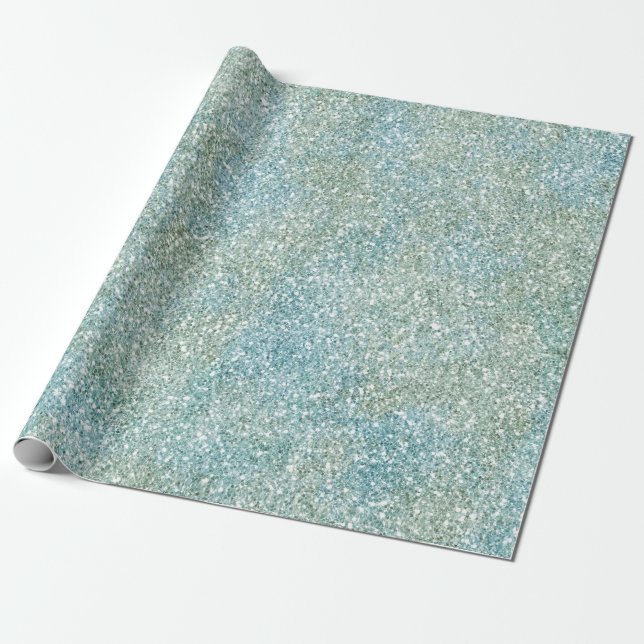 Aqua Blue Green Glitzy Glitzer Geschenkpapier (Ungerollt)