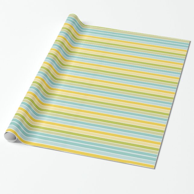 Aqua Blue Green Lemon Yellow Stripes Birthday Geschenkpapier (Ungerollt)