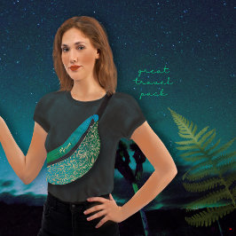 Aqua Blue Green Ombre Blumenmuster Bauchtasche