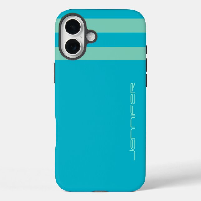 Aqua Blue/Green Stripe/Solid Individuelle Name Tou Case-Mate iPhone Hülle (Rückseite)