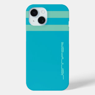 Aqua Blue/Green Stripe/Solid Individuelle Name Tou iPhone 15 Hülle