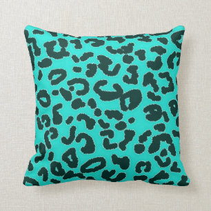 Aqua Blue Green, Türkis Leopard Animal Print Kissen