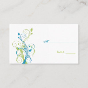 Aqua Blue, Green und White Floral Platzkarten