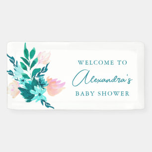 Aqua Blue Green Watercolor Blumenbaby Dusche Banner