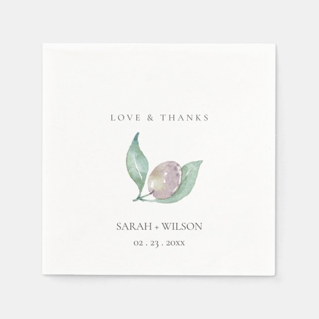 AQUA BLUE GREEN WATERCOLOR FOLIAGE OLIVENMONOGRAMM SERVIETTE (Vorderseite)