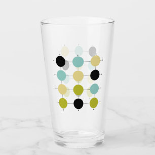 Aqua Blue Green Yellow Circles Lines Mid Century Glas