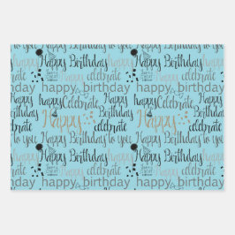 Aqua Blue Happy Birthday   Geschenkpapier Set
