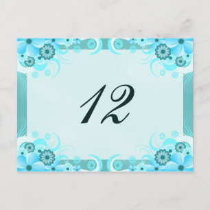 Aqua Blue Hibiskus Wedding Tischnummer Card