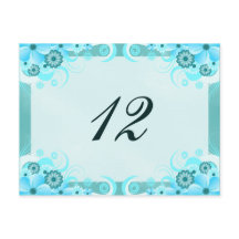 Aqua Blue Hibiskus Wedding Tischnummer Card
