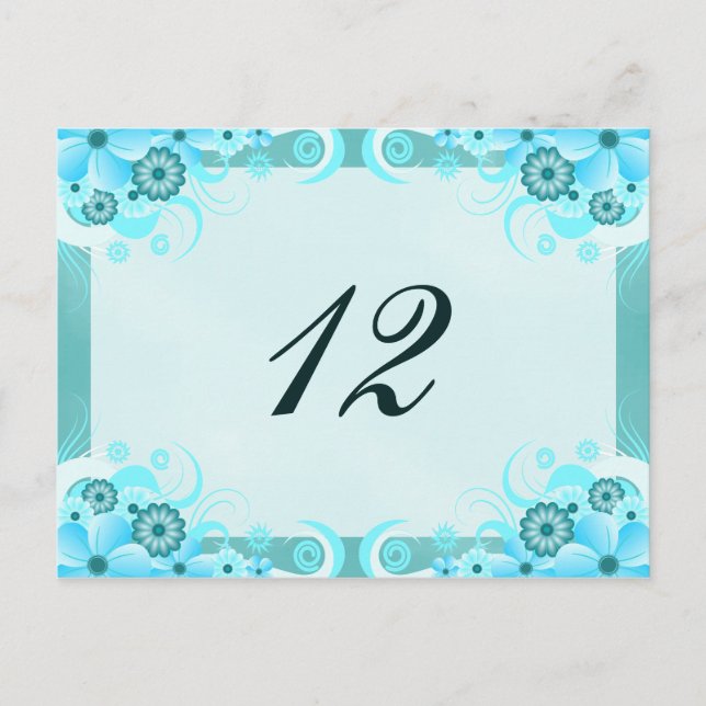 Aqua Blue Hibiskus Wedding Tischnummer Card (Vorderseite)