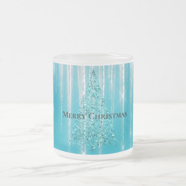 Aqua Blue Icicles Sparkle Christmas Tree Mattglastasse (Mittel)