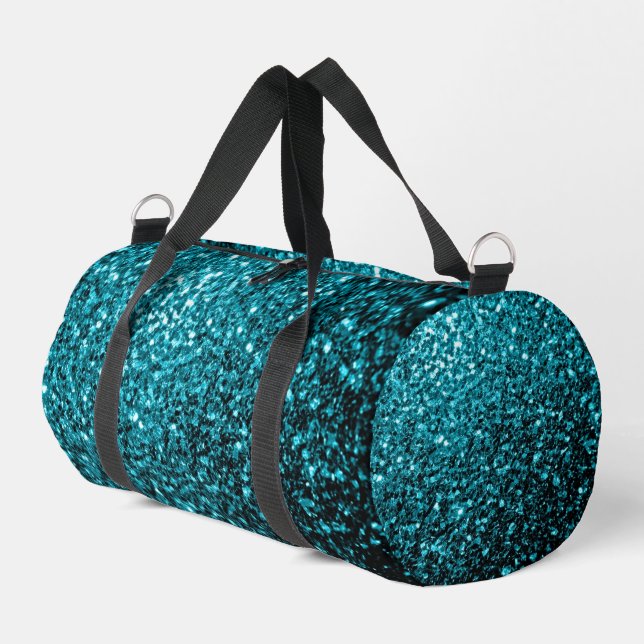 Aqua Blue Imitats Glitzer Glitzern Duffle Bag (Linke Seite)