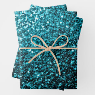 Aqua Blue Imitats Glitzer Glitzern Geschenkpapier Set