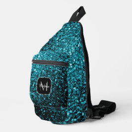 Aqua Blue Imitats Glitzer Glitzern Monogram Crossbody Bag