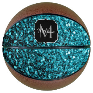 Aqua Blue Imitats Glitzer Glitzern Monogram Name Basketball