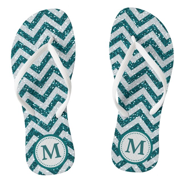 Aqua Blue Imitats Glitzer Monogram Flip Flops (Fußbett)