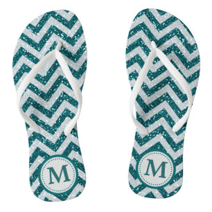 Aqua Blue Imitats Glitzer Monogramm Flip Flops